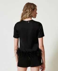 Blusa In Raso Con Piume