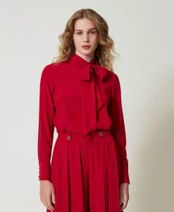 Blusa Misto Seta Con Fiocco