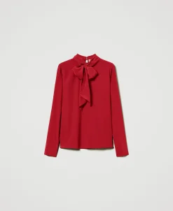 Blusa Misto Seta Con Fiocco