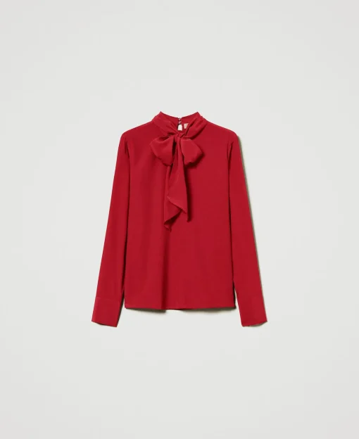 Blusa Misto Seta Con Fiocco