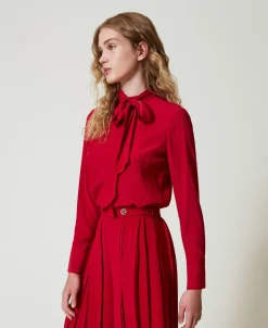 Blusa Misto Seta Con Fiocco