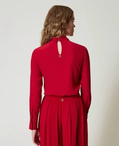 Blusa Misto Seta Con Fiocco