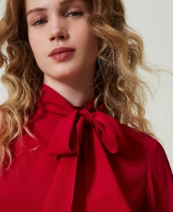 Blusa Misto Seta Con Fiocco