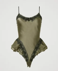 Body In Seta Con Macramè E Strass