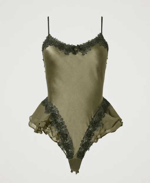 Body In Seta Con Macramè E Strass