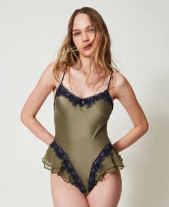 Body In Seta Con Macramè E Strass
