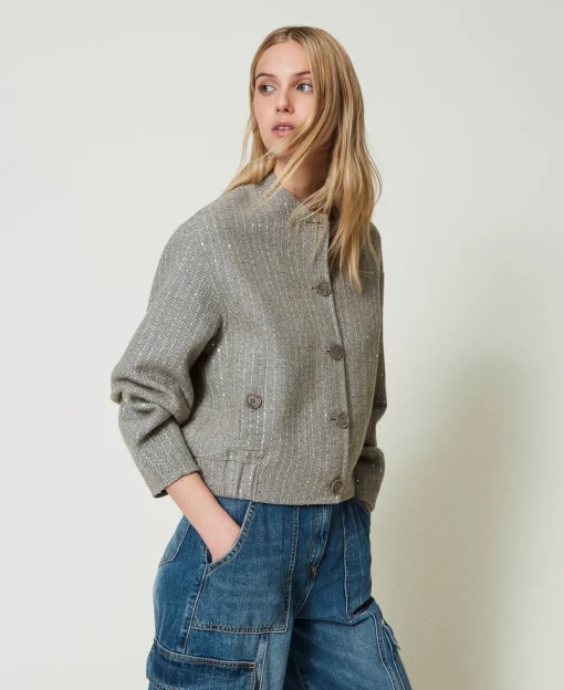 Bomber In Panno Double Con Paillettes