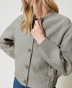 Bomber In Panno Double Con Paillettes