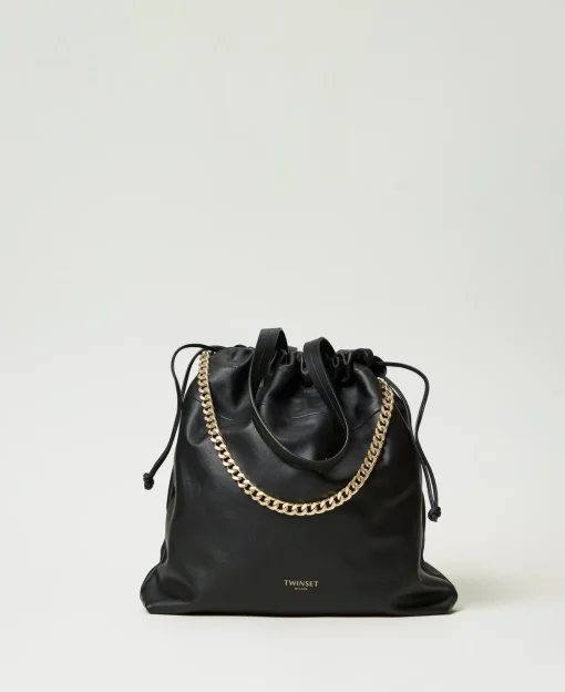 Borsa Shopper Grande In Pelle Con Coulisse