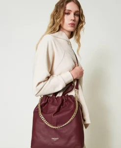 Borsa Shopper Media In Pelle Con Coulisse