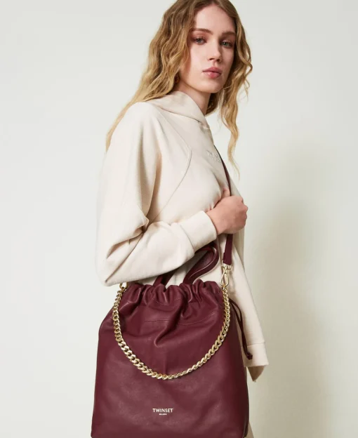 Borsa Shopper Media In Pelle Con Coulisse