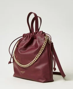 Borsa Shopper Media In Pelle Con Coulisse