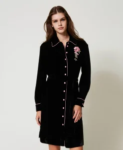 Camicia Da Notte In Velluto Con Ricamo