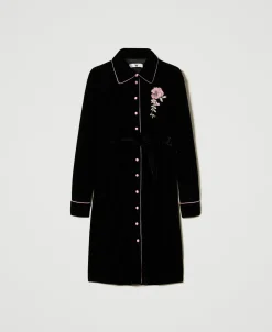 Camicia Da Notte In Velluto Con Ricamo