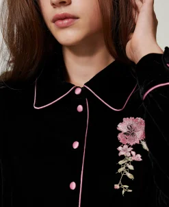Camicia Da Notte In Velluto Con Ricamo