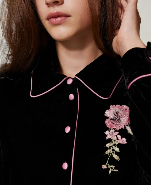 Camicia Da Notte In Velluto Con Ricamo