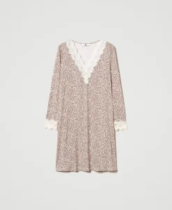 Camicia Da Notte Stampata Con Pizzo