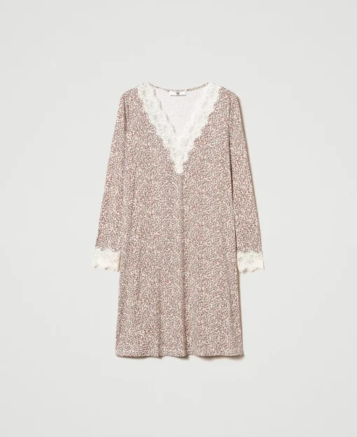 Camicia Da Notte Stampata Con Pizzo