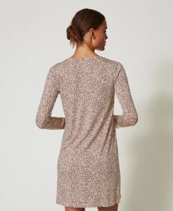 Camicia Da Notte Stampata Con Pizzo