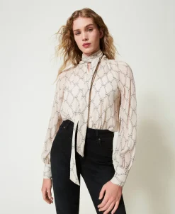 Camicia In Creponne Con Stampa Fiocchi