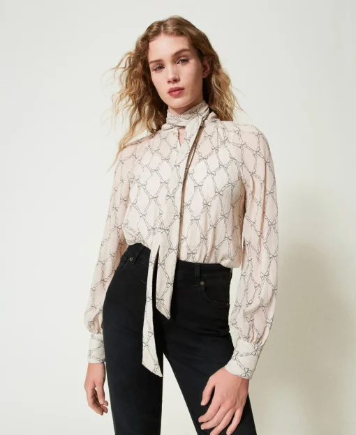 Camicia In Creponne Con Stampa Fiocchi