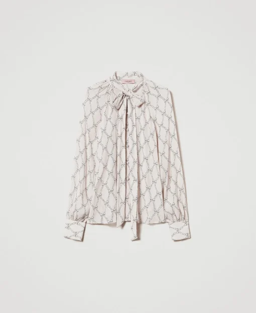 Camicia In Creponne Con Stampa Fiocchi