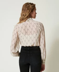 Camicia In Creponne Con Stampa Fiocchi