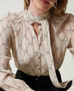 Camicia In Creponne Con Stampa Fiocchi