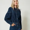 Camicia In Jeans Con Piume