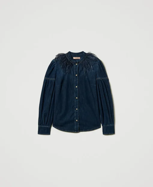 Camicia In Jeans Con Piume
