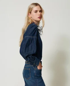 Camicia In Jeans Con Piume