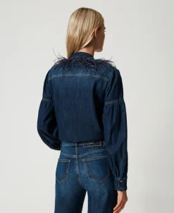 Camicia In Jeans Con Piume