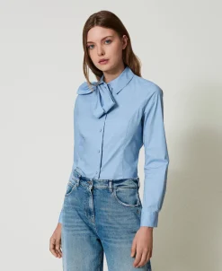 Camicia In Popeline Con Fiocco