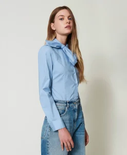 Camicia In Popeline Con Fiocco