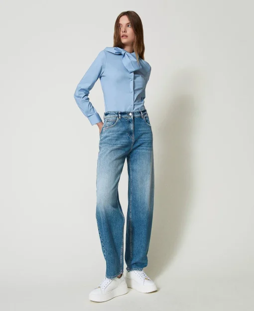Camicia In Popeline Con Fiocco