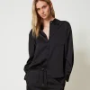 Camicia In Raso Con Bottone Gioiello