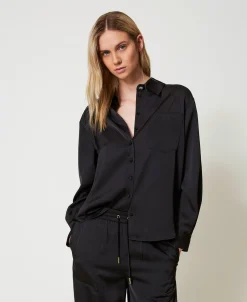 Camicia In Raso Con Bottone Gioiello