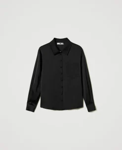 Camicia In Raso Con Bottone Gioiello