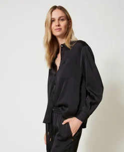 Camicia In Raso Con Bottone Gioiello