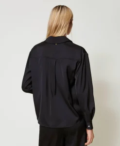 Camicia In Raso Con Bottone Gioiello