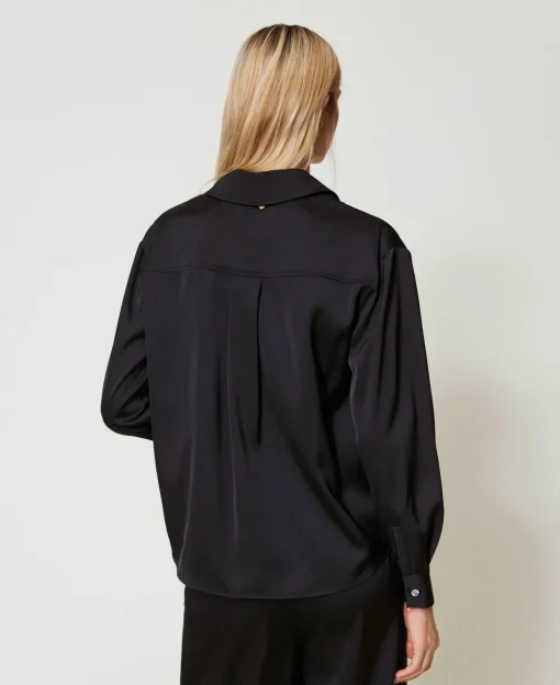 Camicia In Raso Con Bottone Gioiello