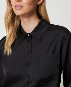 Camicia In Raso Con Bottone Gioiello