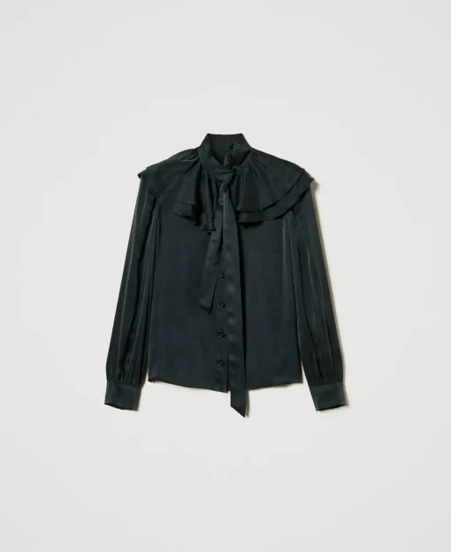 Camicia In Raso Di Seta Con Volant