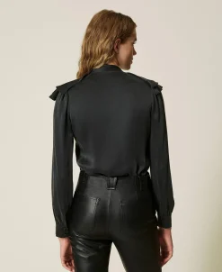 Camicia In Raso Di Seta Con Volant