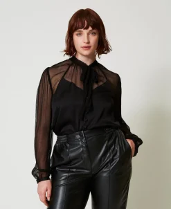 Camicia In Raso E Chiffon