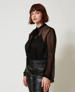 Camicia In Raso E Chiffon