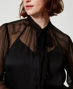 Camicia In Raso E Chiffon