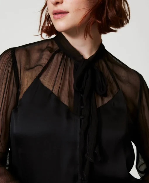 Camicia In Raso E Chiffon