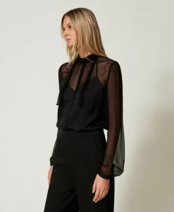 Camicia In Raso E Chiffon