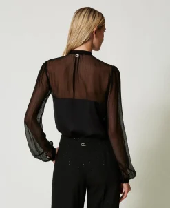 Camicia In Raso E Chiffon